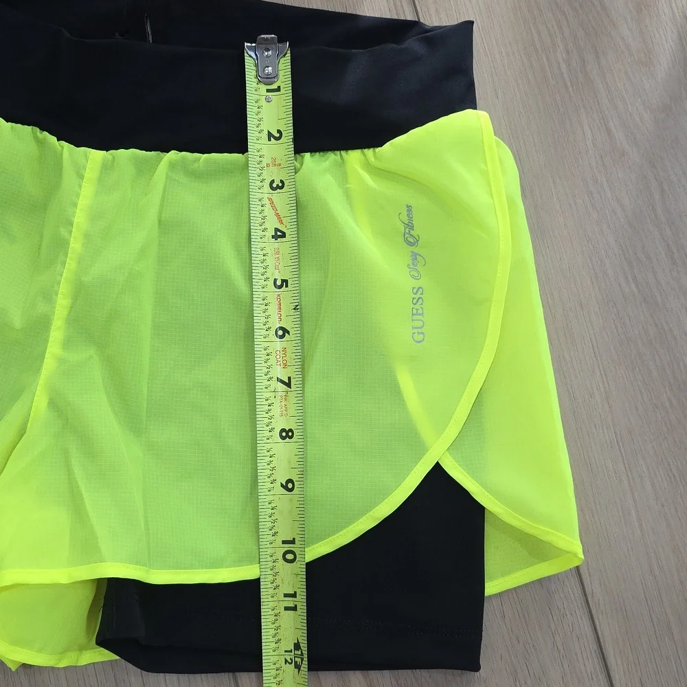 GUESS Black and Neon Yellow Athletic Stretchy Shorts